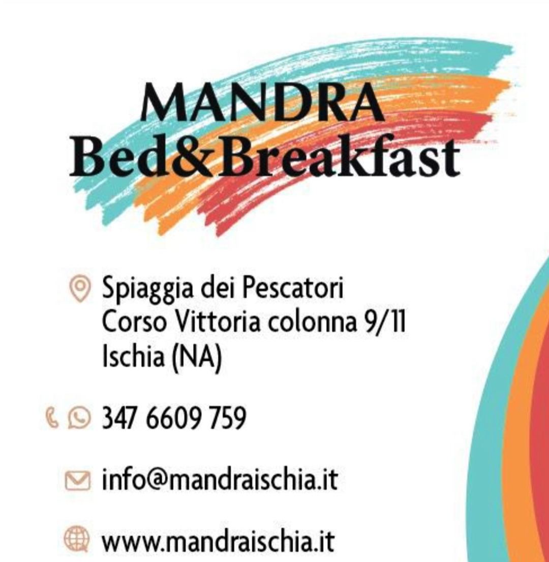 Mandra Bed & Breakfast business card and contact information displayed on a white background.